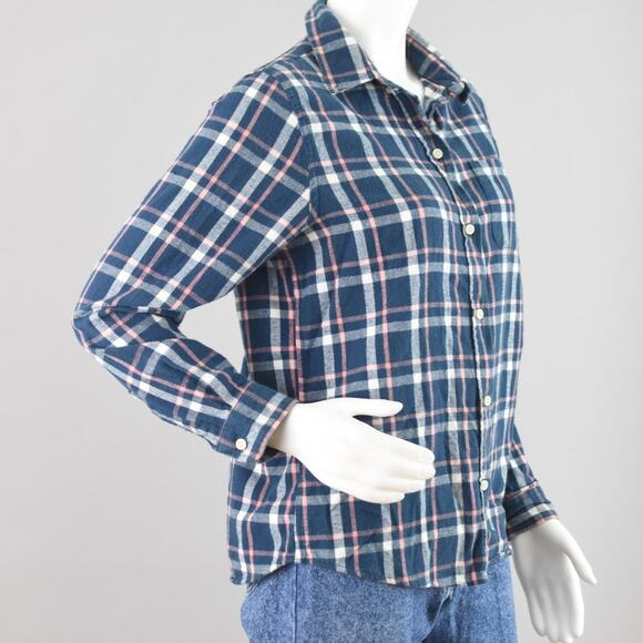 L.L. Bean Blue & Pink Button Down Plaid Flannel Shirt Women's Small - Picture 4 of 9